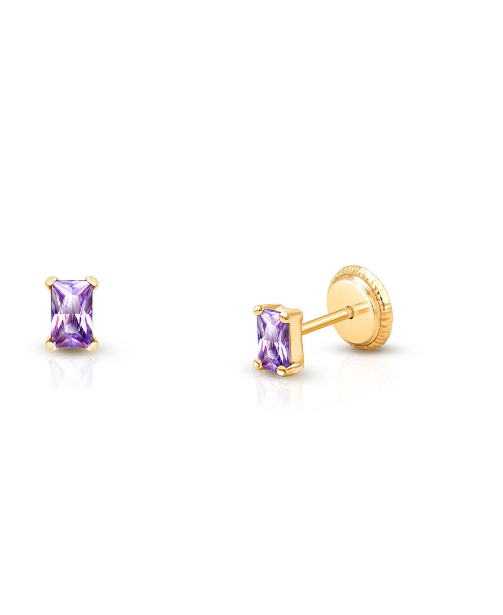 Tiny Blessings 14k Gold Radiant-Cut Purple CZ Stud Screw Back Earrings