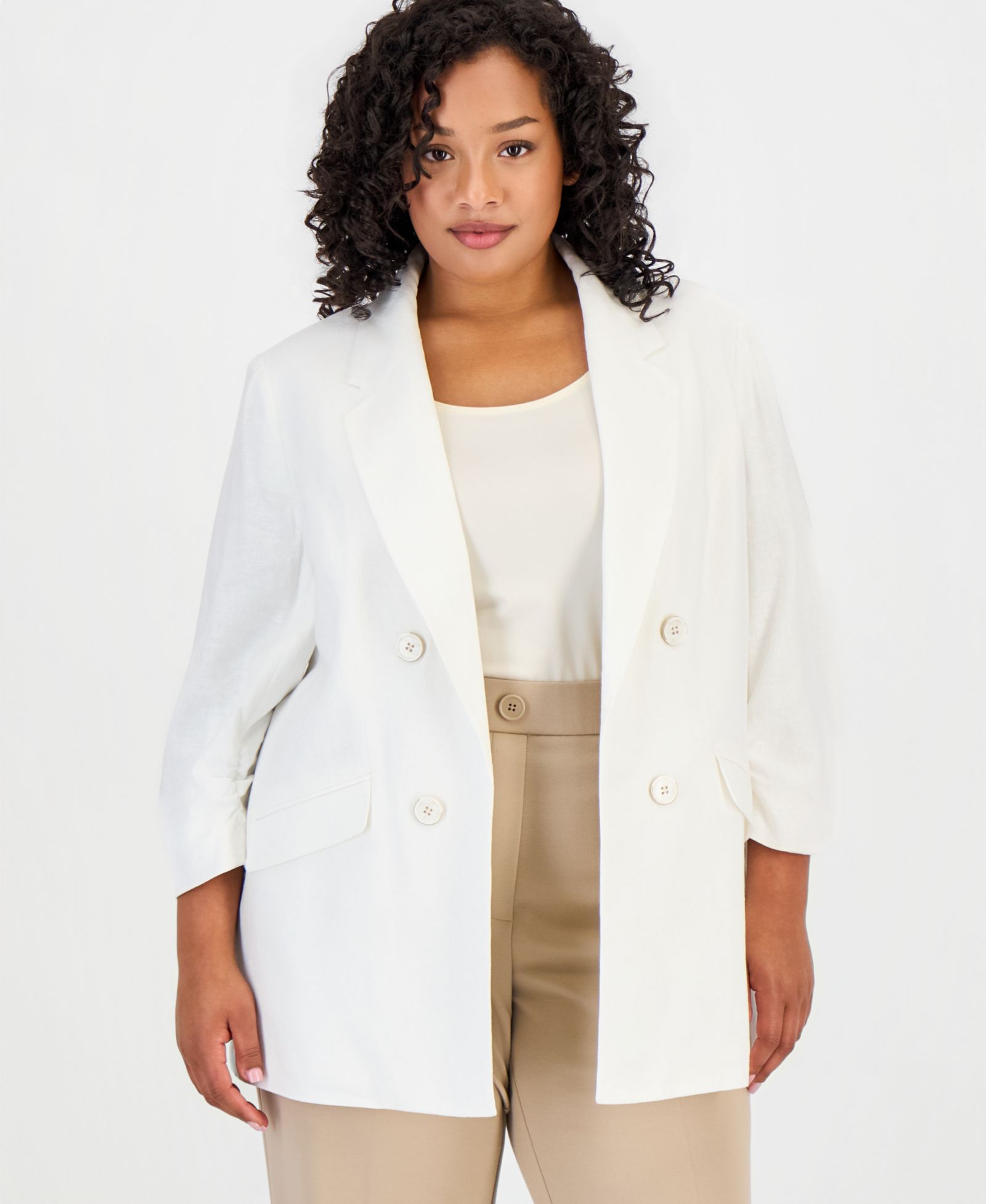 Jones New York Plus Size Open-Front Scrunch-Sleeve Blazer