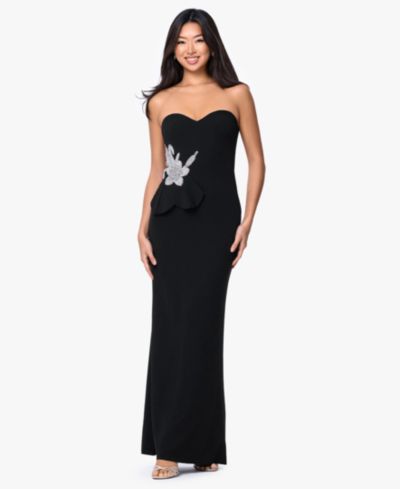 Betsy & Adam Women's Strapless Floral Accent Gown