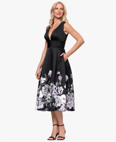 Платье миди Betsy & Adam Women's Floral Border с V-образным вырезом