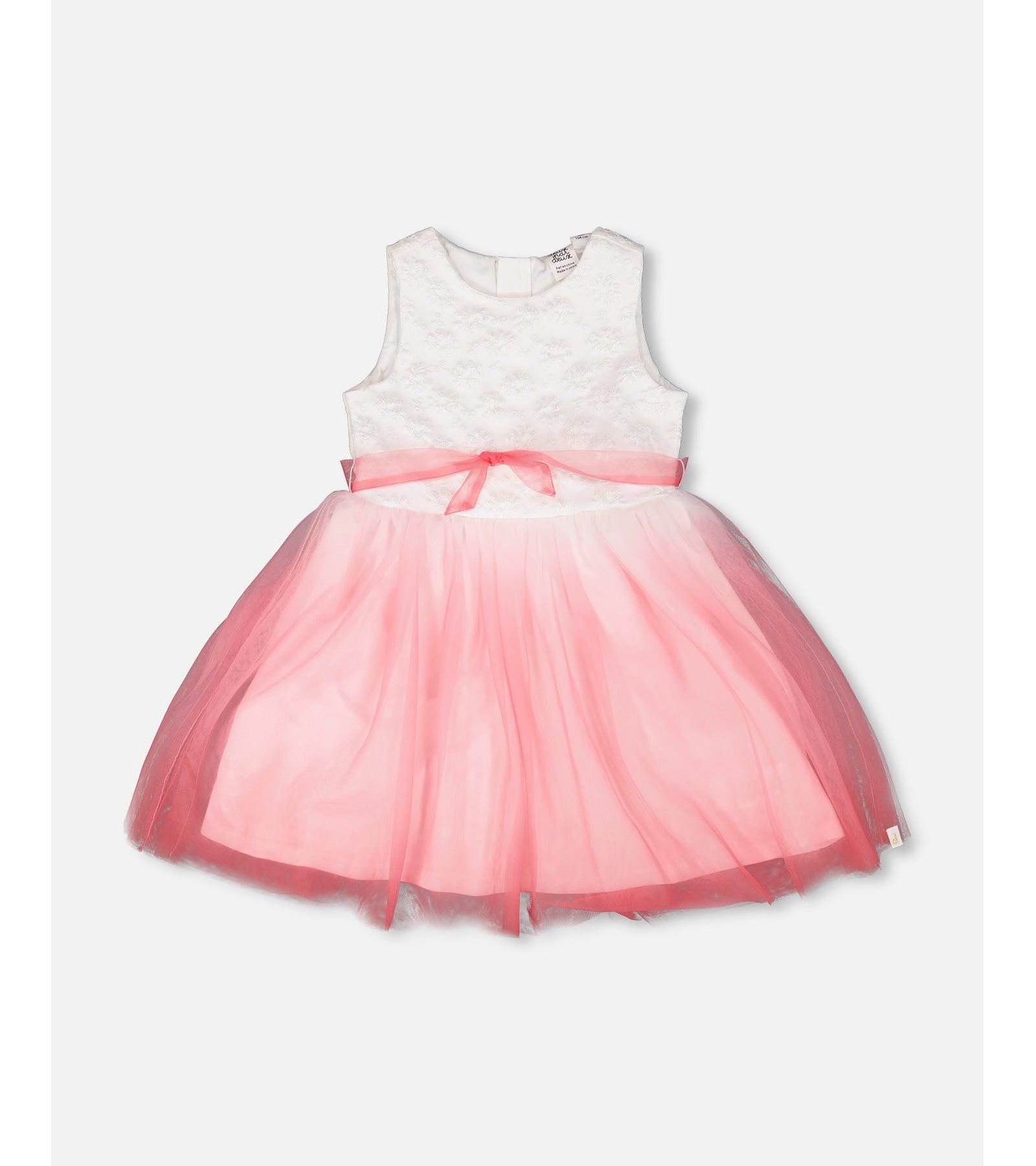 Детское плиссированное сетчатое платье Deux par Deux White and Pink