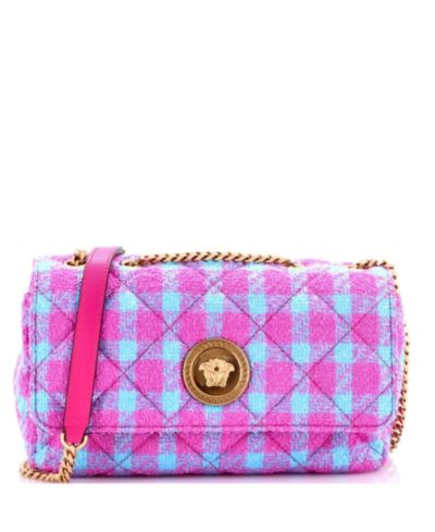 Pre-Owned Versace East West Medusa Icon Chain Flap Bag Quilted Tweed