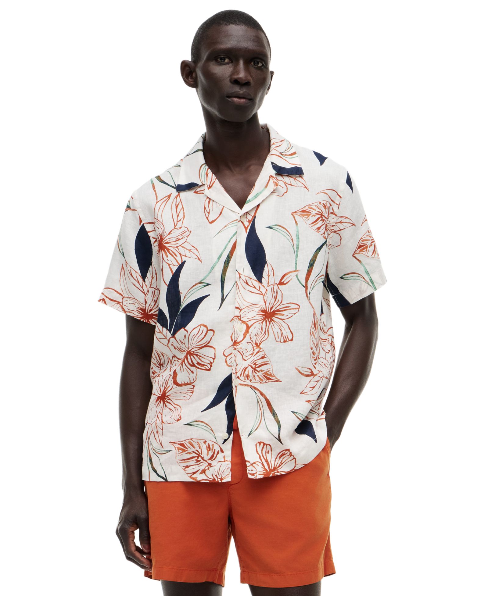 Tommy Hilfiger Men's Linen Resort Print Camp Collar Short-Sleeve Shirt