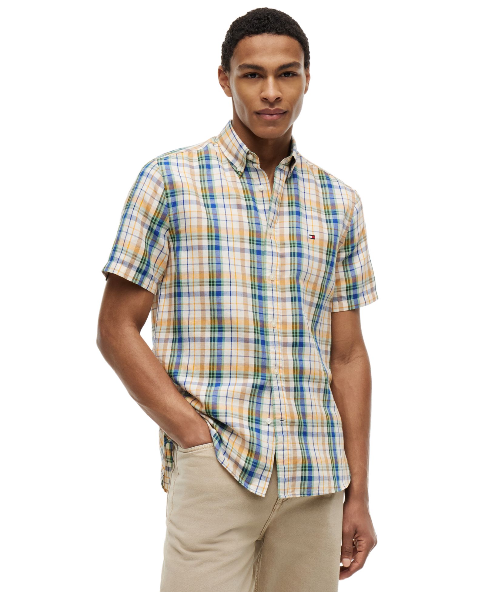 Мужская рубашка Tommy Hilfiger Linen blend madras short-sleeve