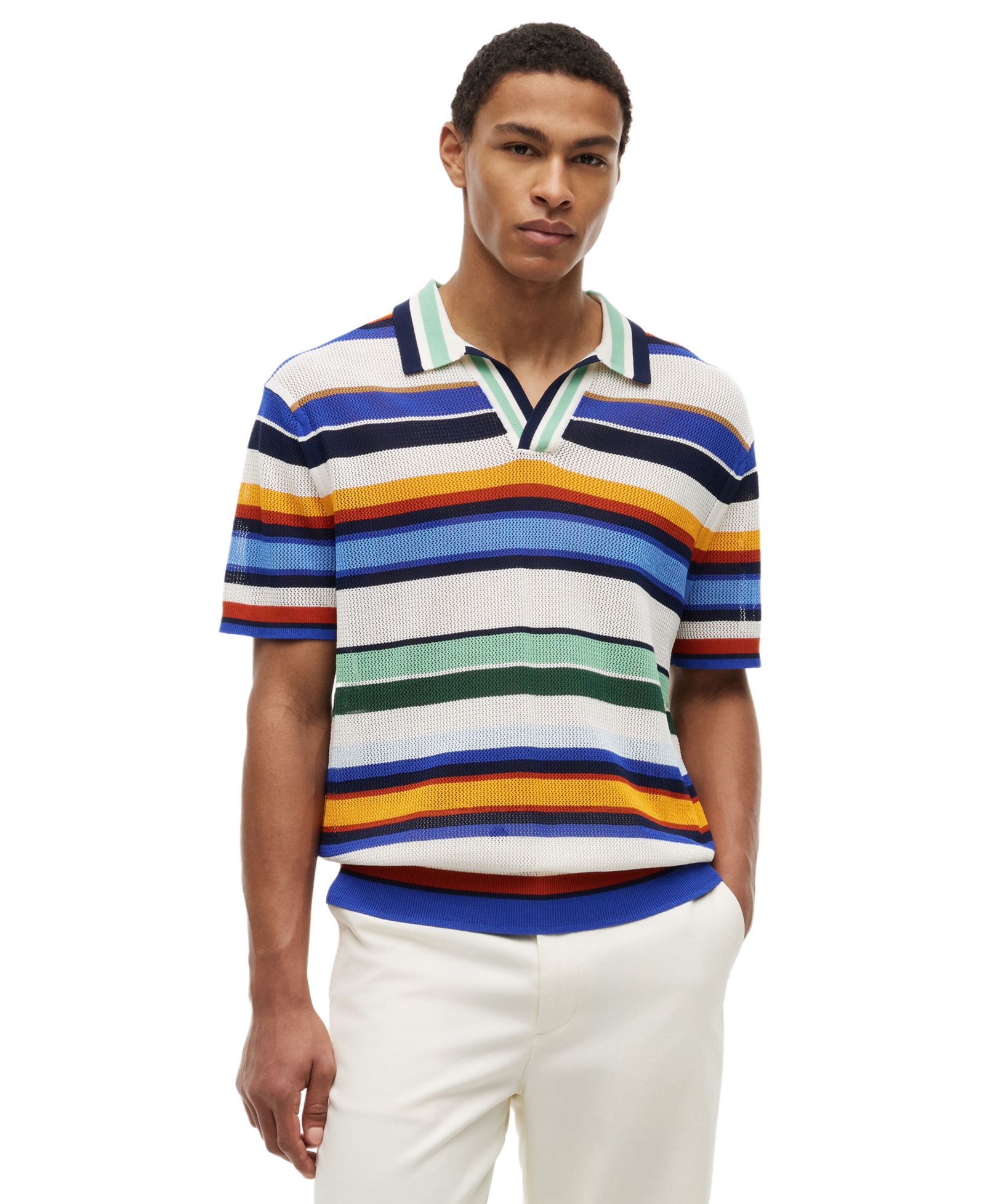 Tommy Hilfiger Men's Multi-Stripe Johnny Collar Short-Sleeve Knit Polo Shirt