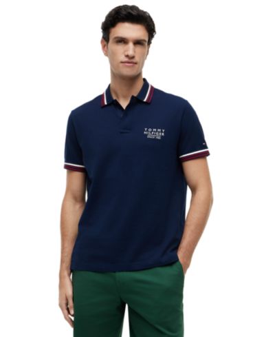 Tommy Hilfiger Men's Regular-Fit Red, White, and Blue Collar & Cuff Stripe Polo Shirt