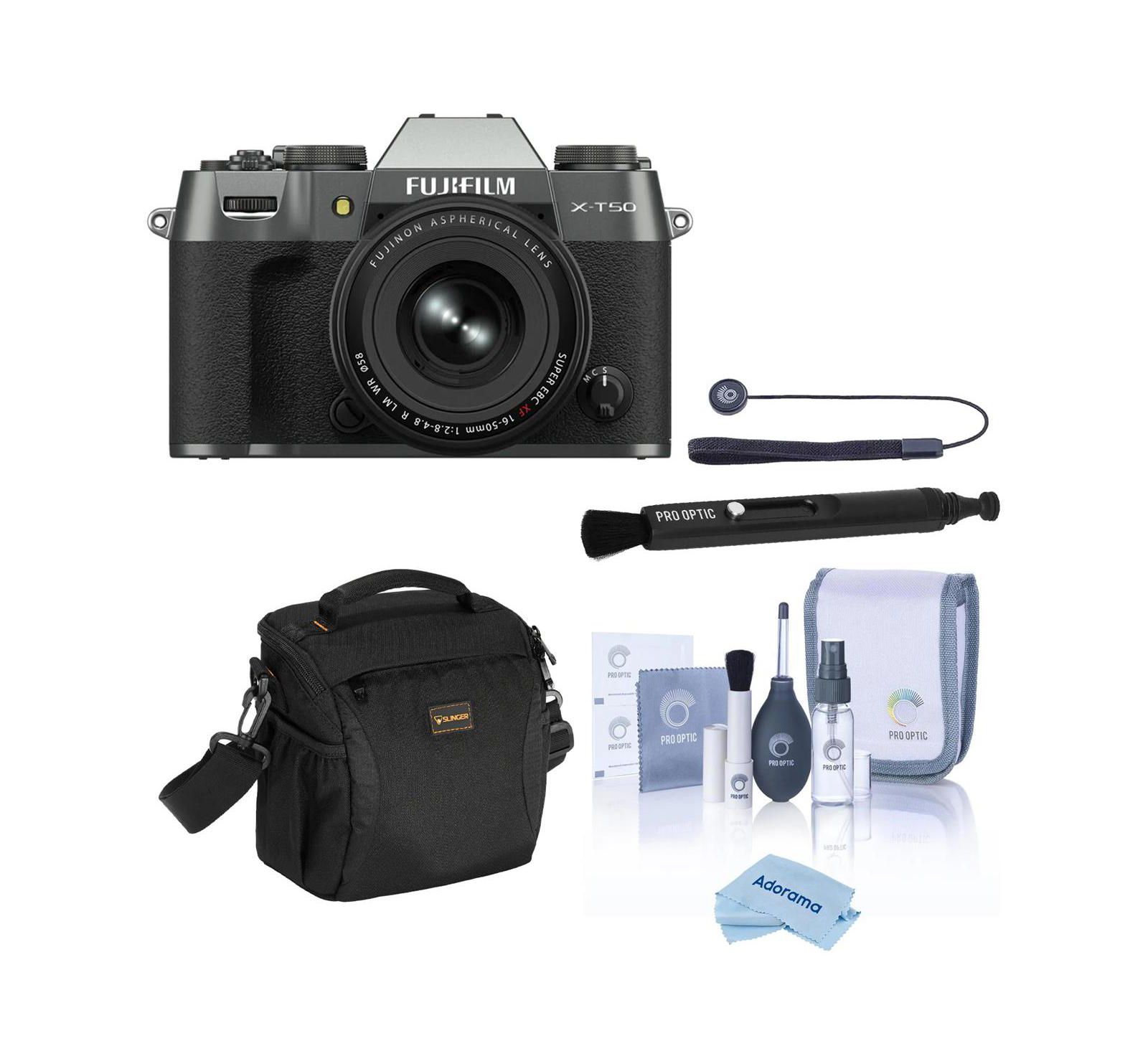 Fujifilm X-T50 Mirrorless Camera with XF 16-50mm f/2.8-4.8 R LM WR Lens with Universal Lens Cap Tether, Complete Optics Care and Cleaning Kit