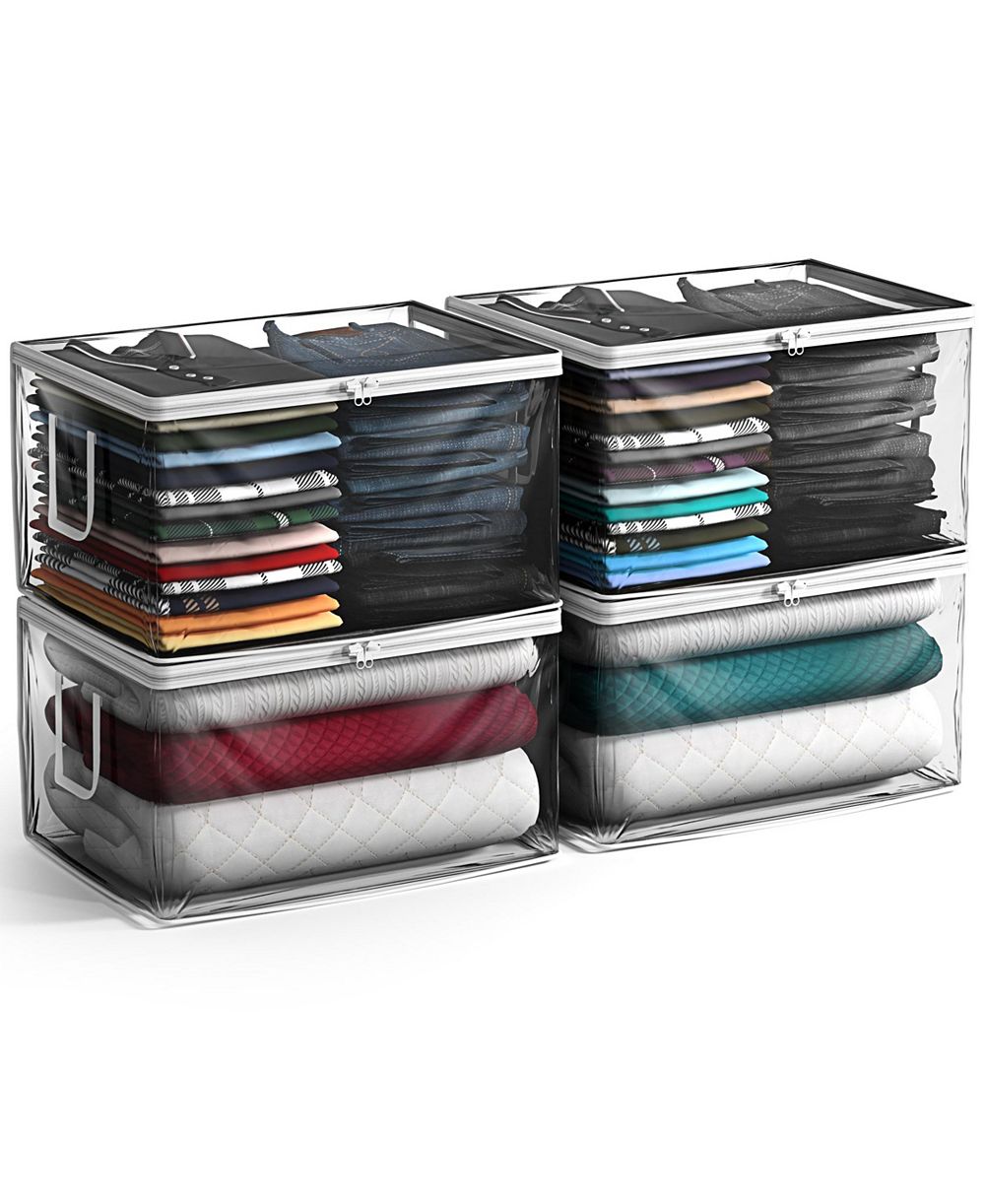 Sorbus 4 Pack Foldable Large Clear Plastic Bags with Zipper & Carry Handles - Great for Clothes, Blankets, Closets, Bedrooms, and more