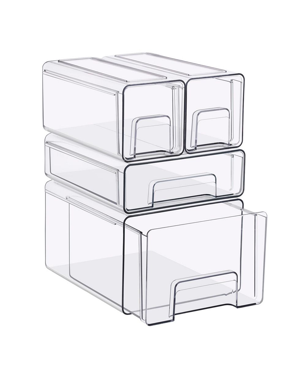 Sorbus 4 Piece Clear Stackable Storage Drawers Case with Handles - for Bathroom, Closet, Pantry, Cabinet, Medicine & Baby Bottle Storage
