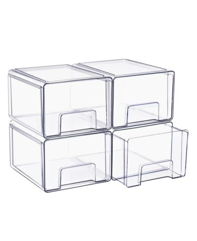 Sorbus 4-Pack Large Clear Stackable Storage Drawers Case with Handles - for Bathroom, Closet, Pantry, Cabinet, Medicine & Baby Bottle Storage