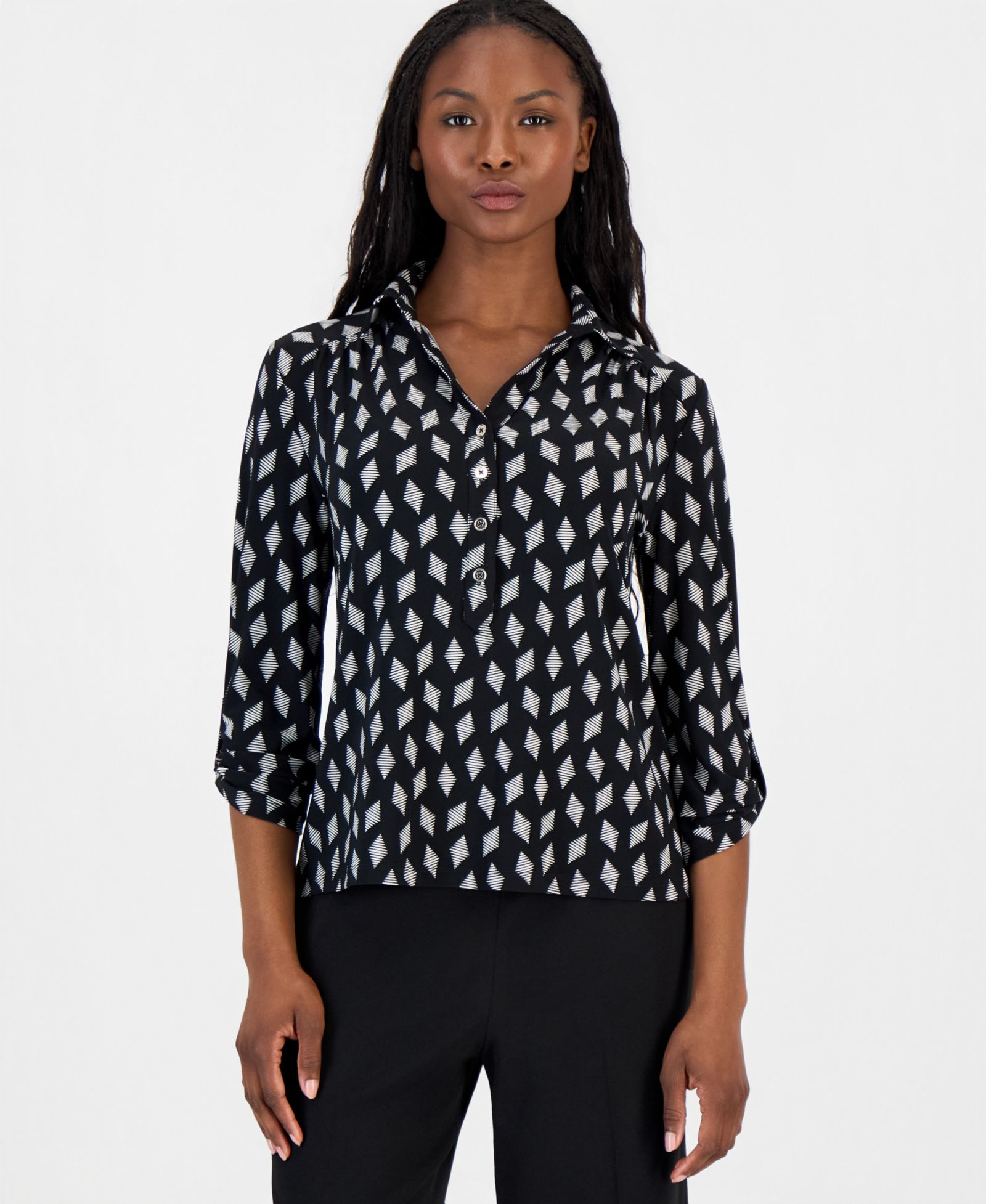 Anne Klein Essentials Petite укороченная рубашка с воротником и рукавом 3/4
