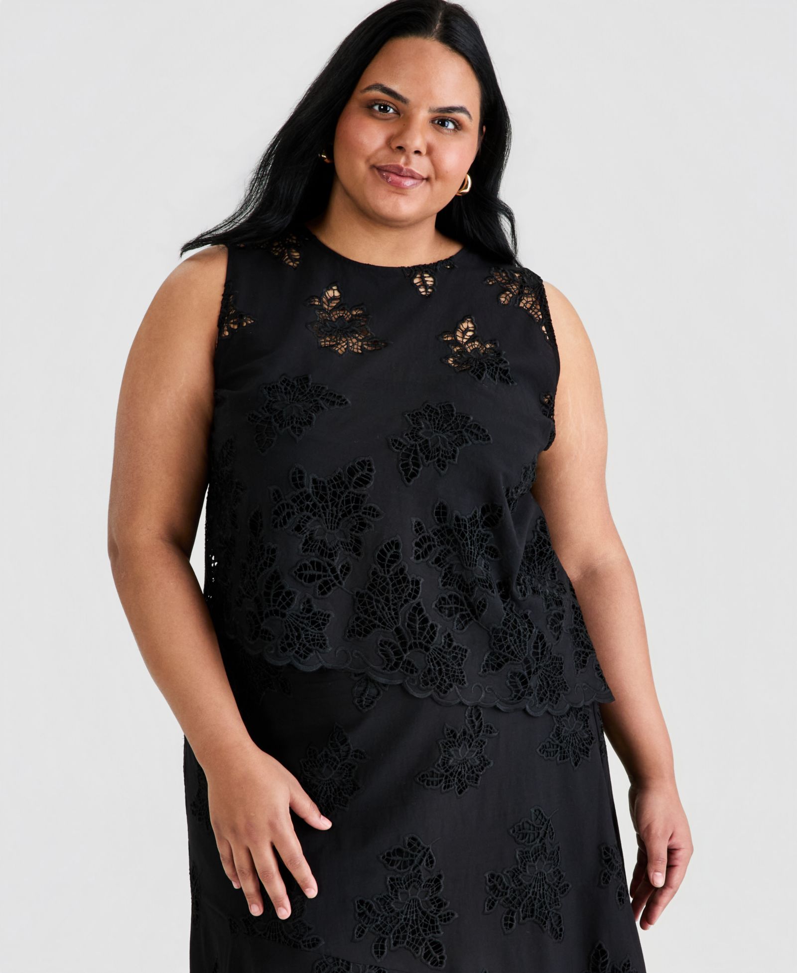 And Now This Trendy Plus Size Embroidered Cotton Asymmetric Top, Macy's Exclusive