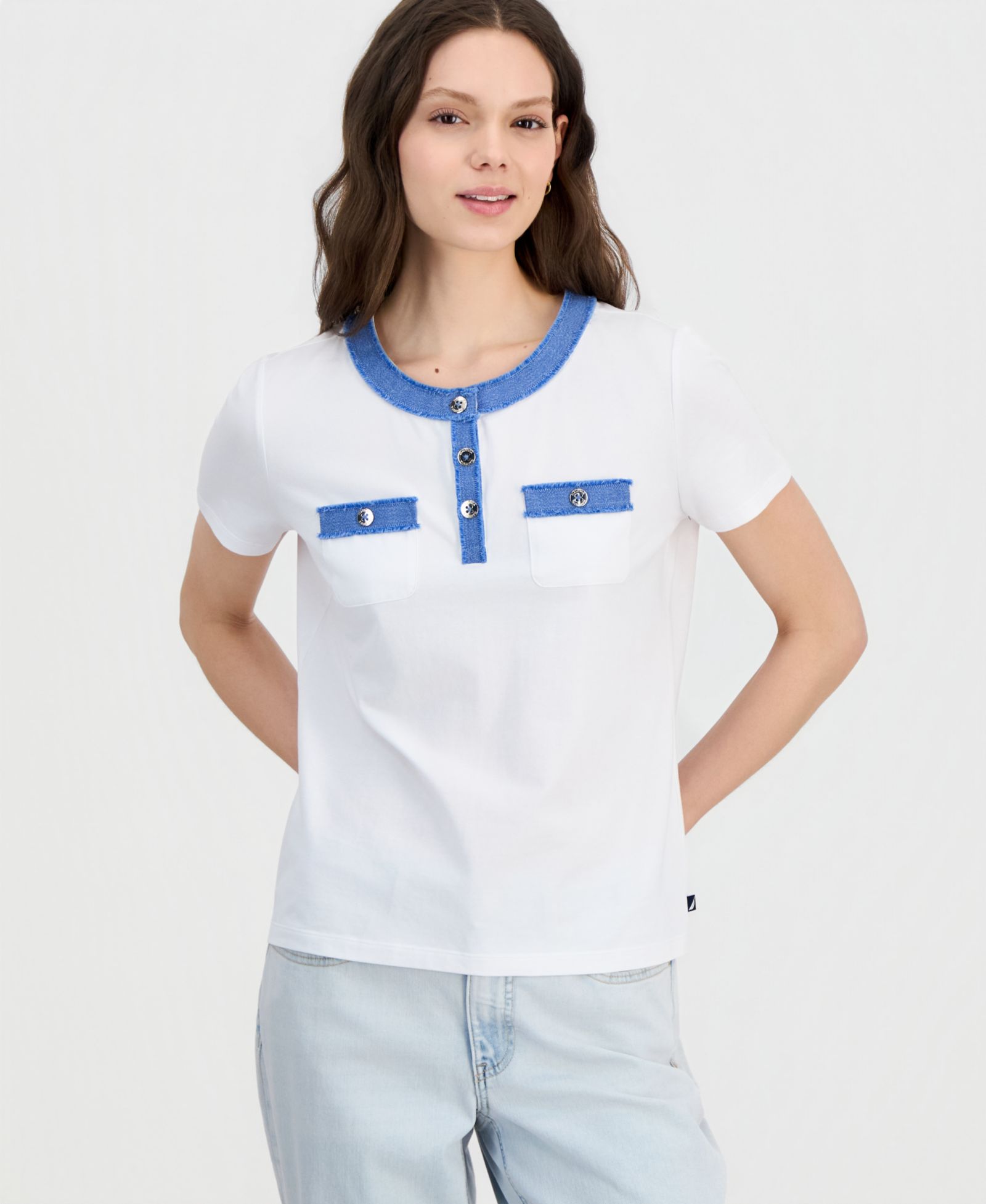 Женский топ Nautica Denim-Trim Henley Short-Sleeve