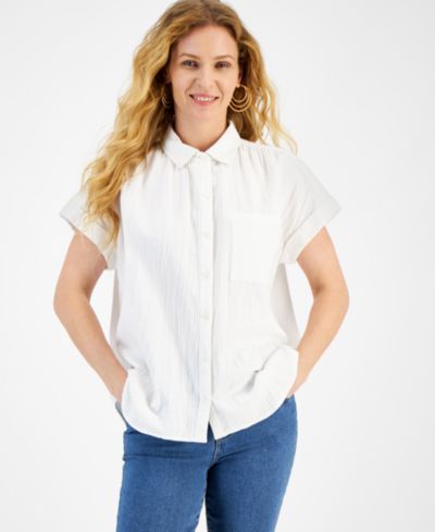 Мужская рубашка Style & Co Women's Cotton Gauze Short-Sleeve Button Up