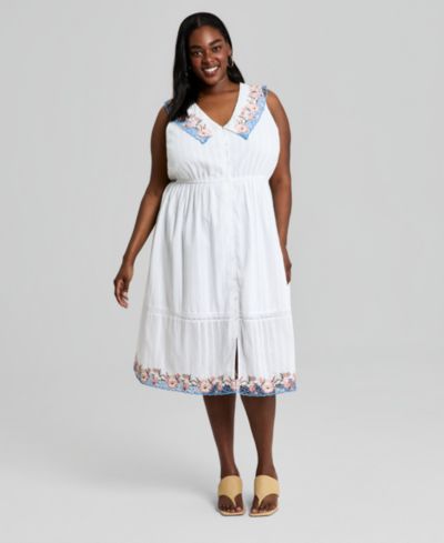 And Now This Trendy Plus Size Cotton Embroidered Dress, Macy's Exclusive