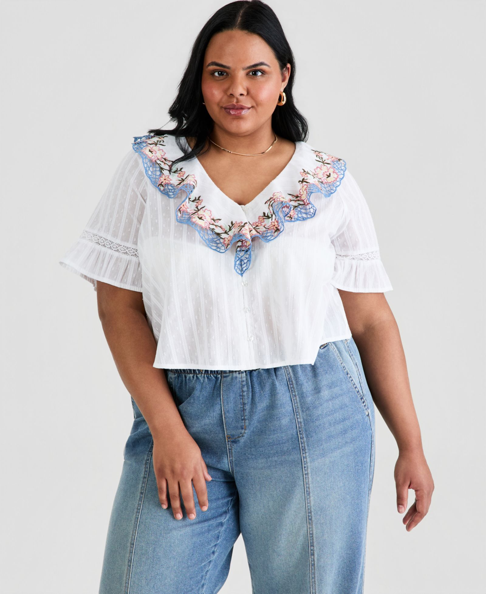 And Now This Trendy Plus Size Cotton Ruffled V-Neck Top, Macy's Exclusive