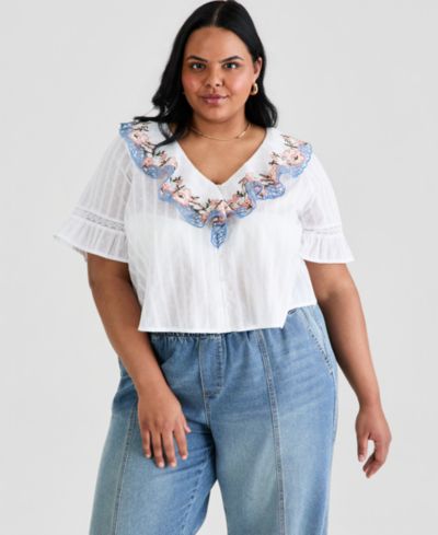 Женский топ And Now This Plus Size Cotton Ruffled V-Neck