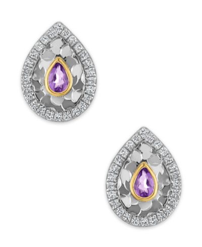 Серьги с голубым топазом и белым топазом в 14k двухцветном золоте с текстурой глиттер