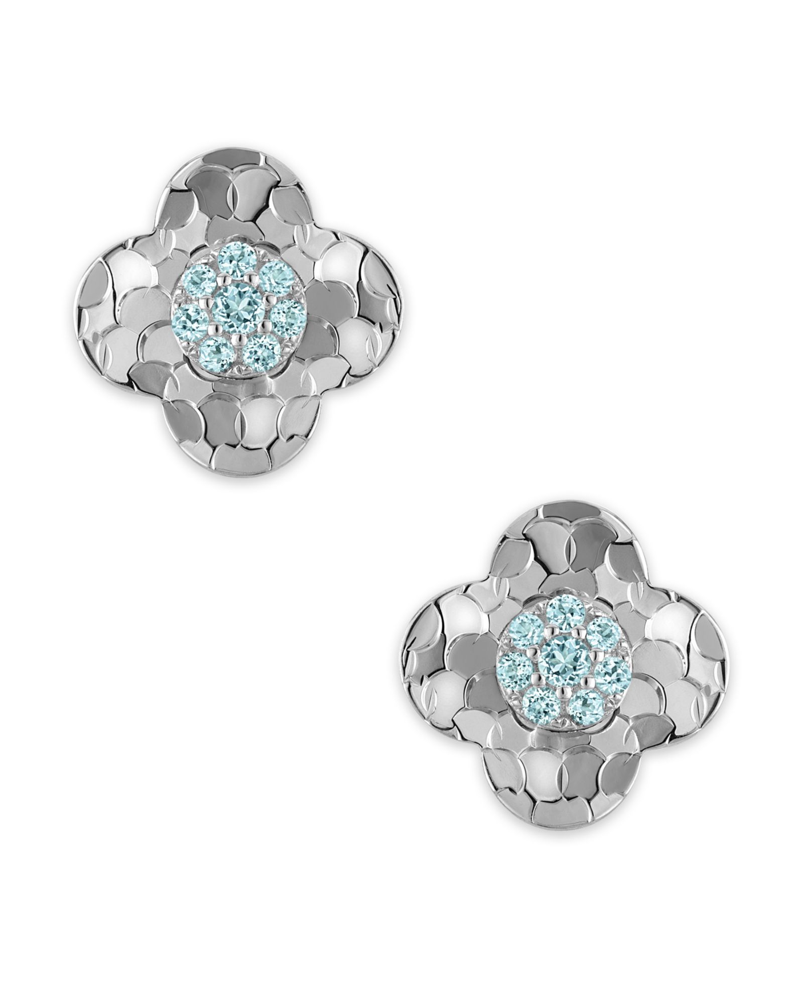 Серьги Macy's Swiss Blue Topaz Clover Glitter Texture 14k White Gold
