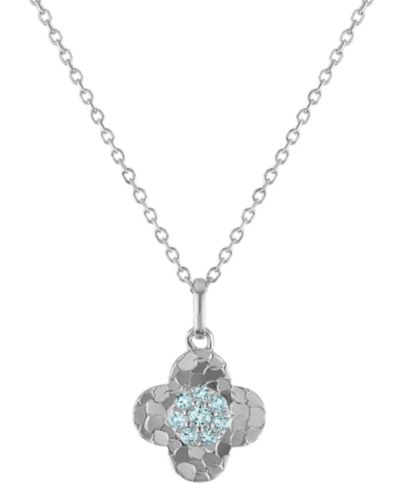 Macy's Swiss Blue Topaz (1/10 ct. t.w.) Clover Glitter Texture Pendant Necklace in 14k White Gold