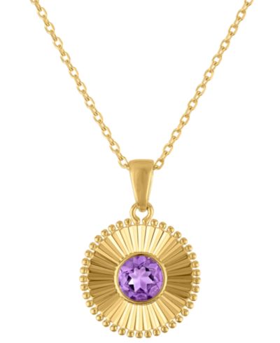 Macy's Swiss Blue Topaz (3/8 ct. t.w.) Diamond Cut Round Pendant Necklace in 14k Yellow Gold (Also Available in Amethyst)