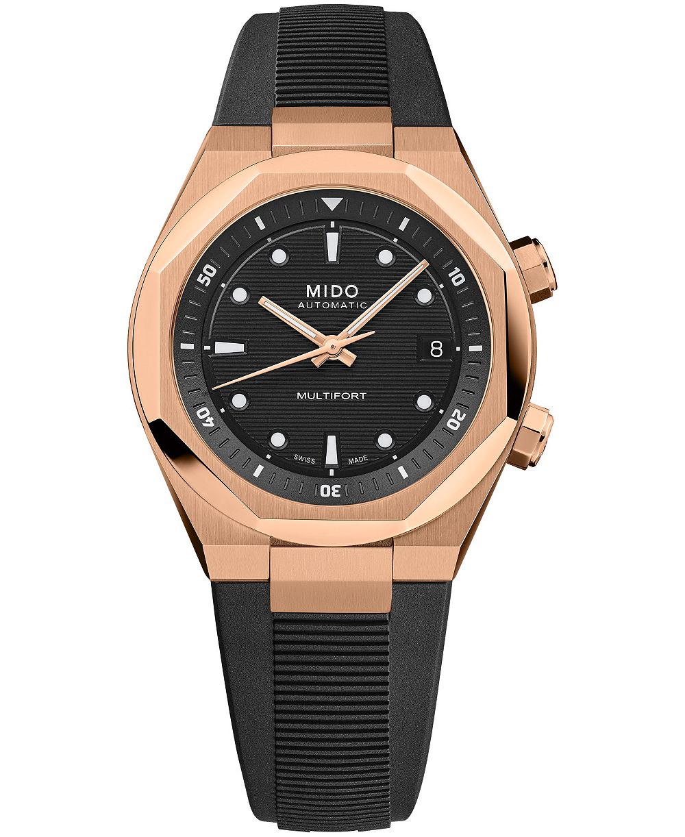 Mido Men's Swiss Automatic Multifort 8 Two Crowns Black Rubber Watch 40mm