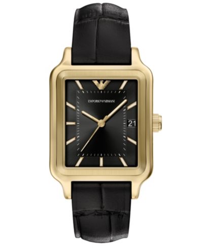 Emporio Armani Men's Quartz Three-Hand Black Leather Watch, 36mm