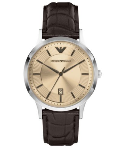 Emporio Armani Men's Quartz Three-Hand Brown Leather Watch, 43mm