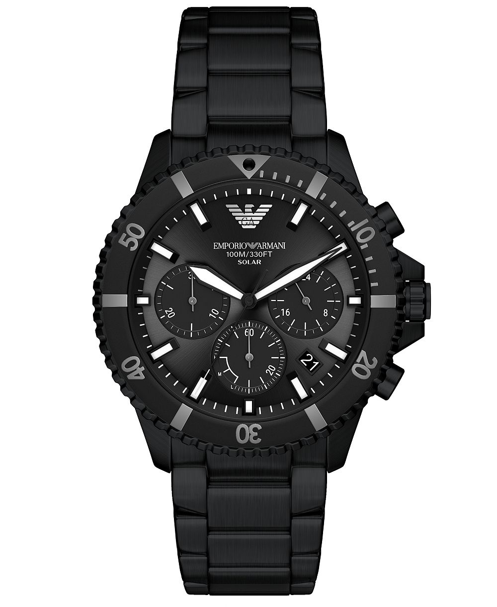 Мужские часы Emporio Armani World Explorer Solar Chronograph Black Stainless Steel, 43mm