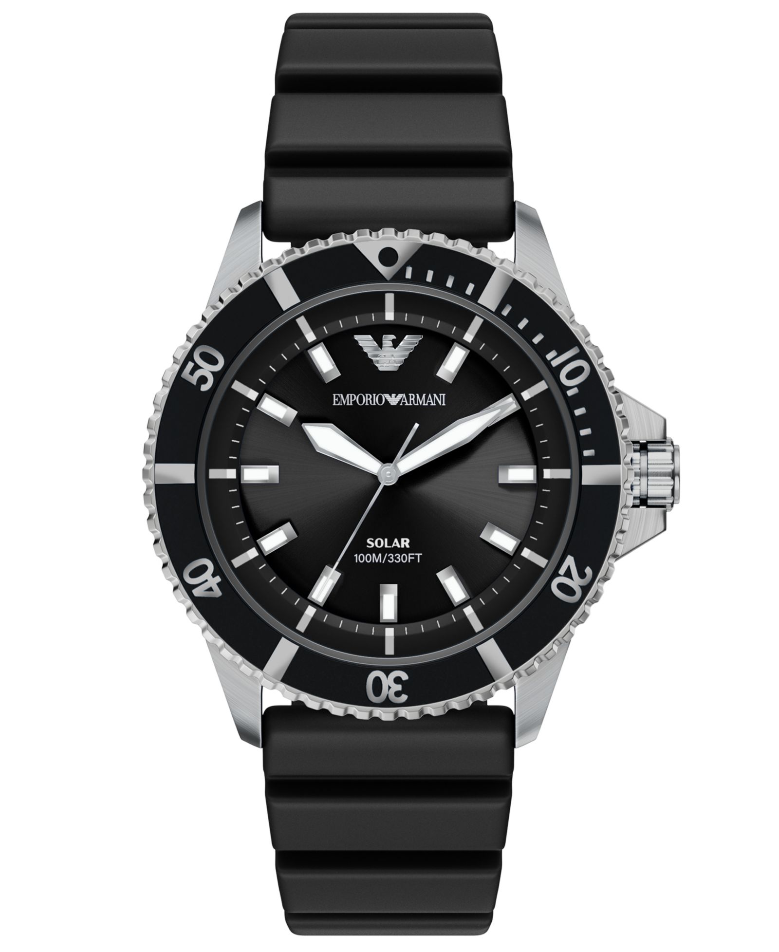 Emporio Armani Men's World Explorer Solar Three Hand Black Silicone Watch, 42mm