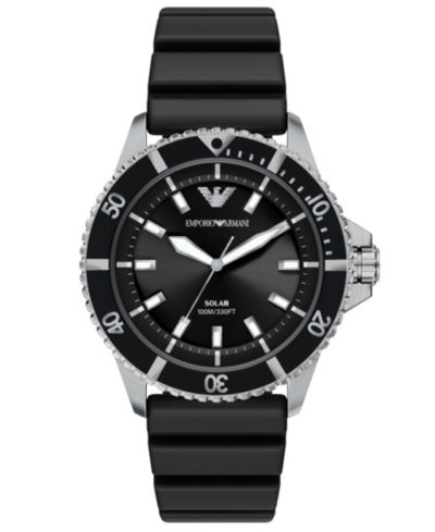 Emporio Armani Мужские часы World Explorer Solar Three Hand Black Silicone, 42mm