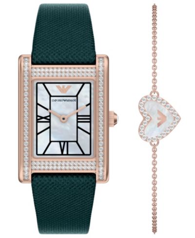 Emporio Armani Women's Quartz Two-Hand Green Leather Watch, 32mm