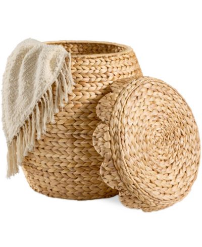 Best Choice Products Scalloped Water Hyacinth Storage Tote Basket with Lid