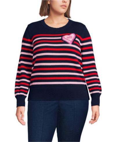 Lands' End Plus Size Drifter Set in Sleeve Crew Neck Sweater