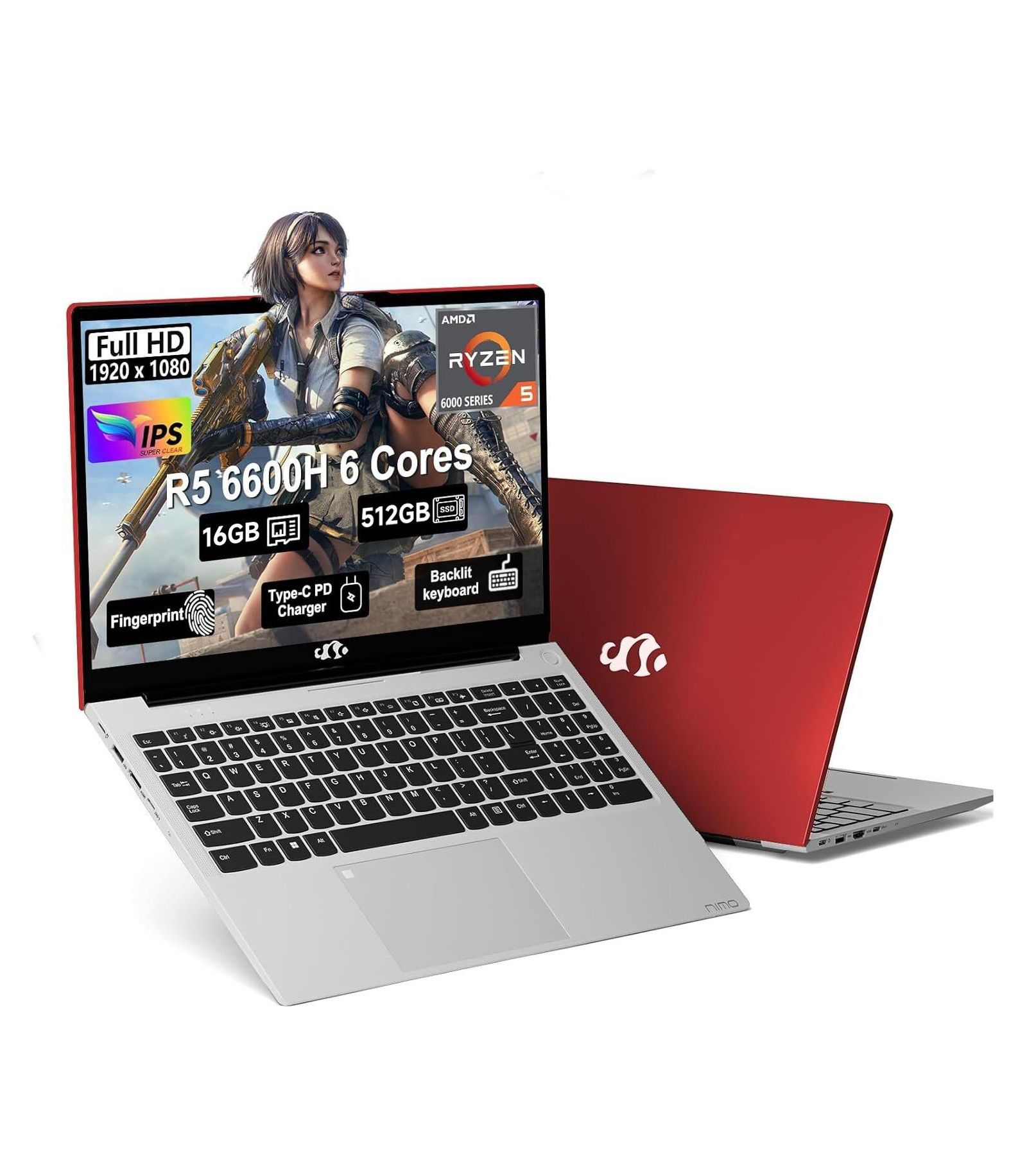 Игровой ноутбук NIMO 15.6 AMD Ryzen 5 6600H 6-Cores 16GB DDR5 RAM 512GB SSD 4.5GHz