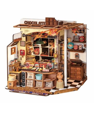 Robotime Chocolate Shop LED Light 330-Piece Wooden Puzzle Set, Ages 14+