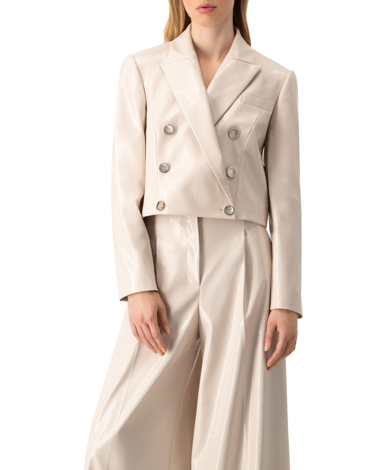 Ivonne Women's Faun-Leather Double-Breasted Short Blazer