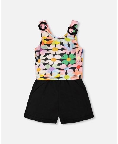 Deux par Deux Toddler Girls Sleeveless Jersey Jumpsuit Printed Flowers