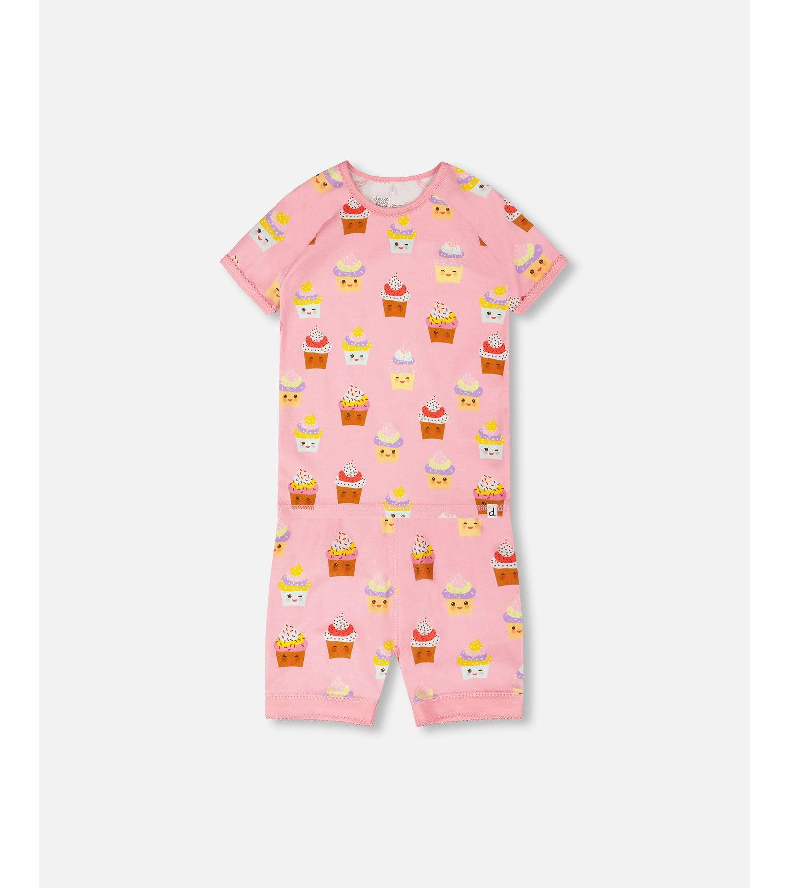 Deux par Deux Детский комплект пижамы из органического хлопка Pink Cupcake Print