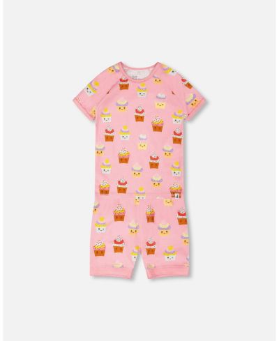 Deux par Deux Детский комплект пижамы из органического хлопка Pink Cupcake Print