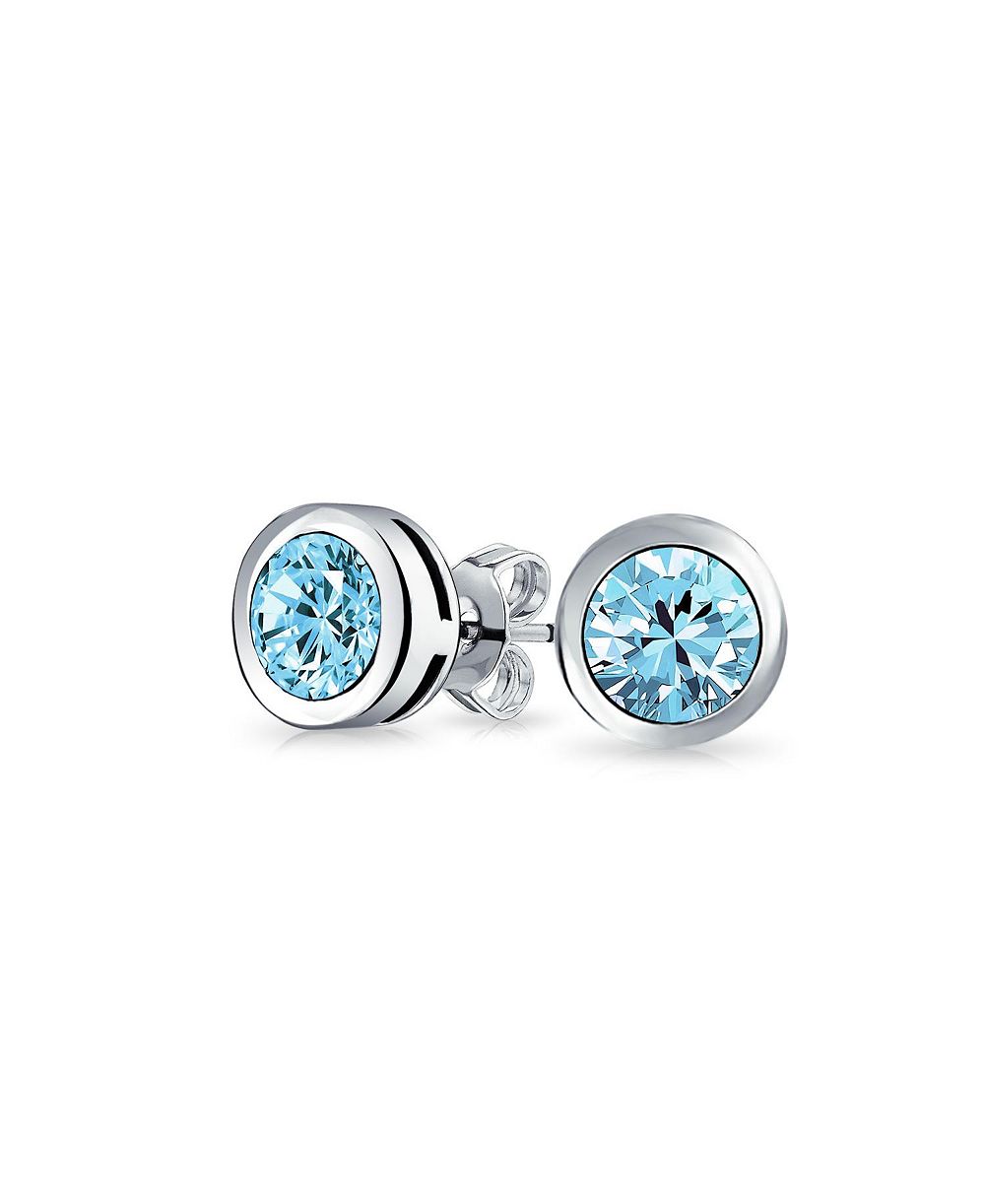 Серьги Bling Jewelry .925 Sterling Silver Timeless Bezel Set Round Solitaire CZ 7MM