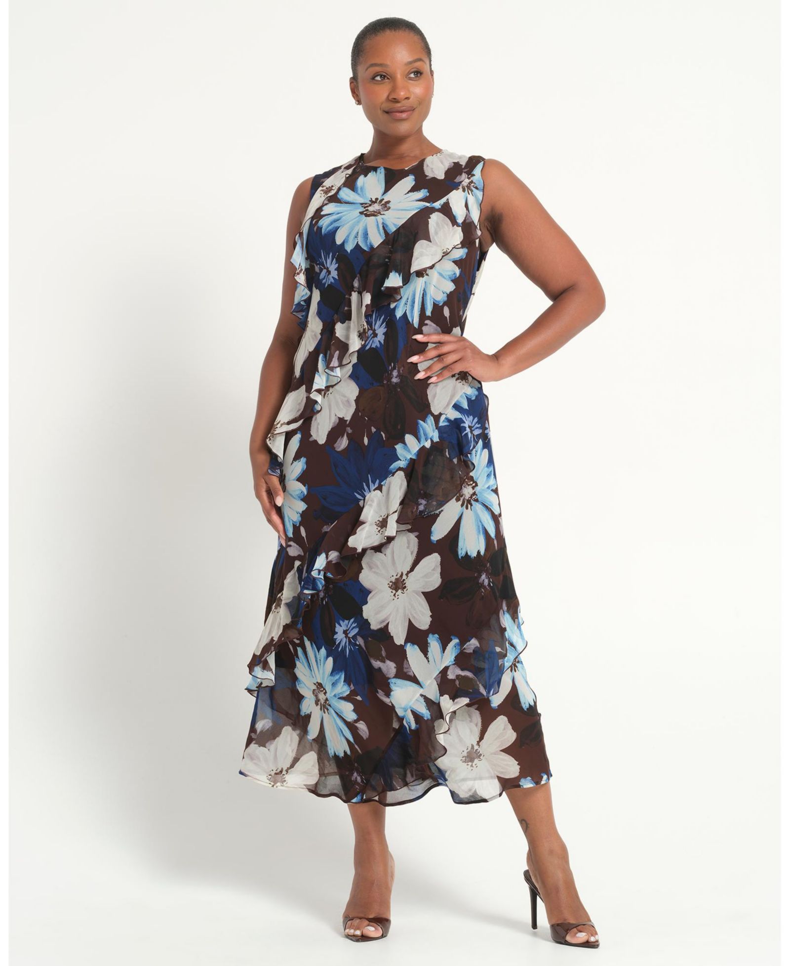 Женское миди-платье ESTELLE Plus Size Aveline Floral Ruffle Sleeveless