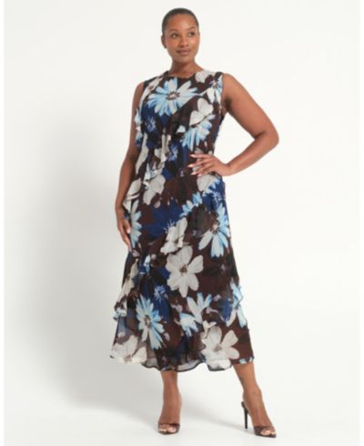 Женское миди-платье ESTELLE Plus Size Aveline Floral Ruffle Sleeveless