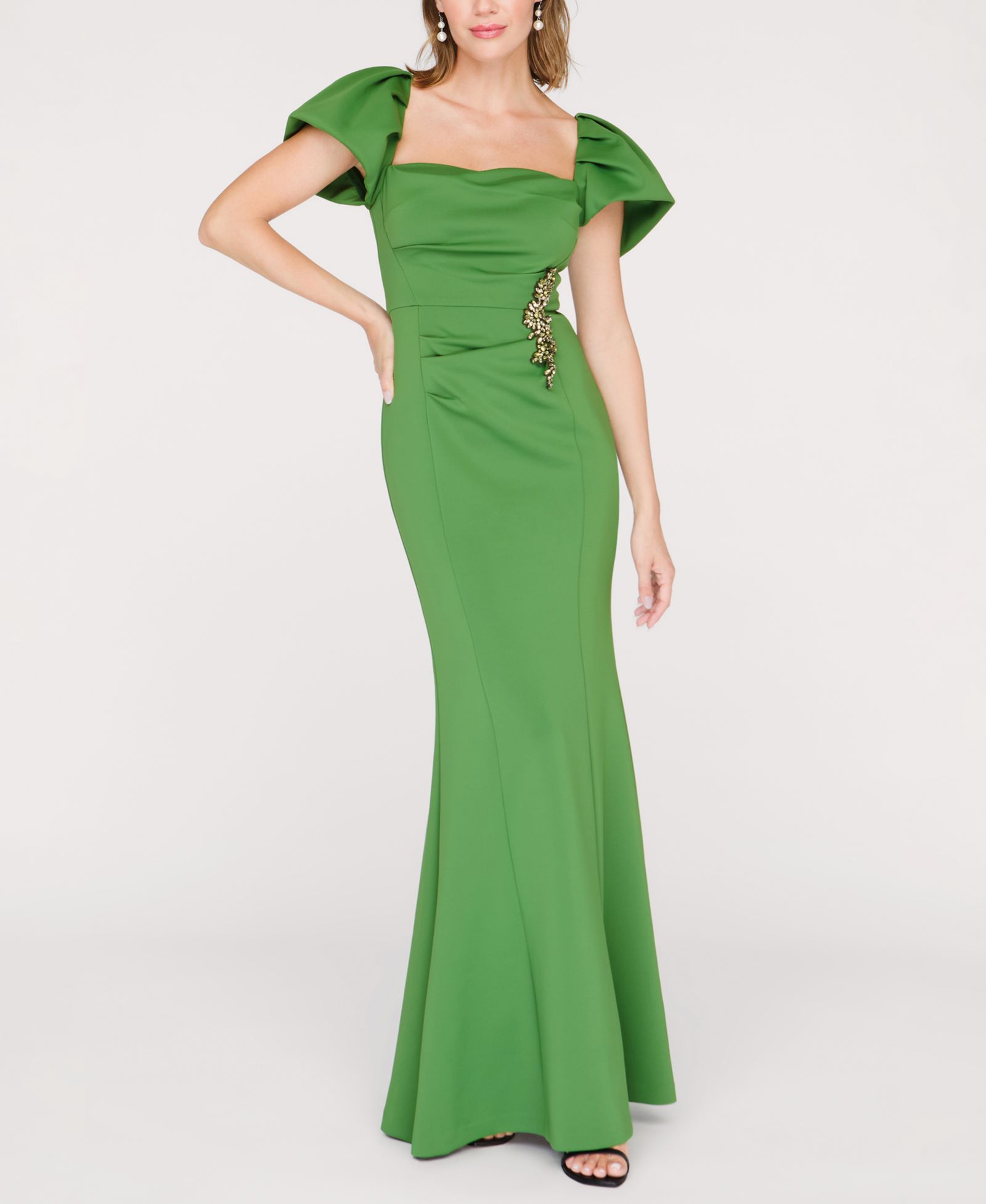 JS Collections Women's Scotlyn Flutter-Sleeve Square Neck Mermaid Gown