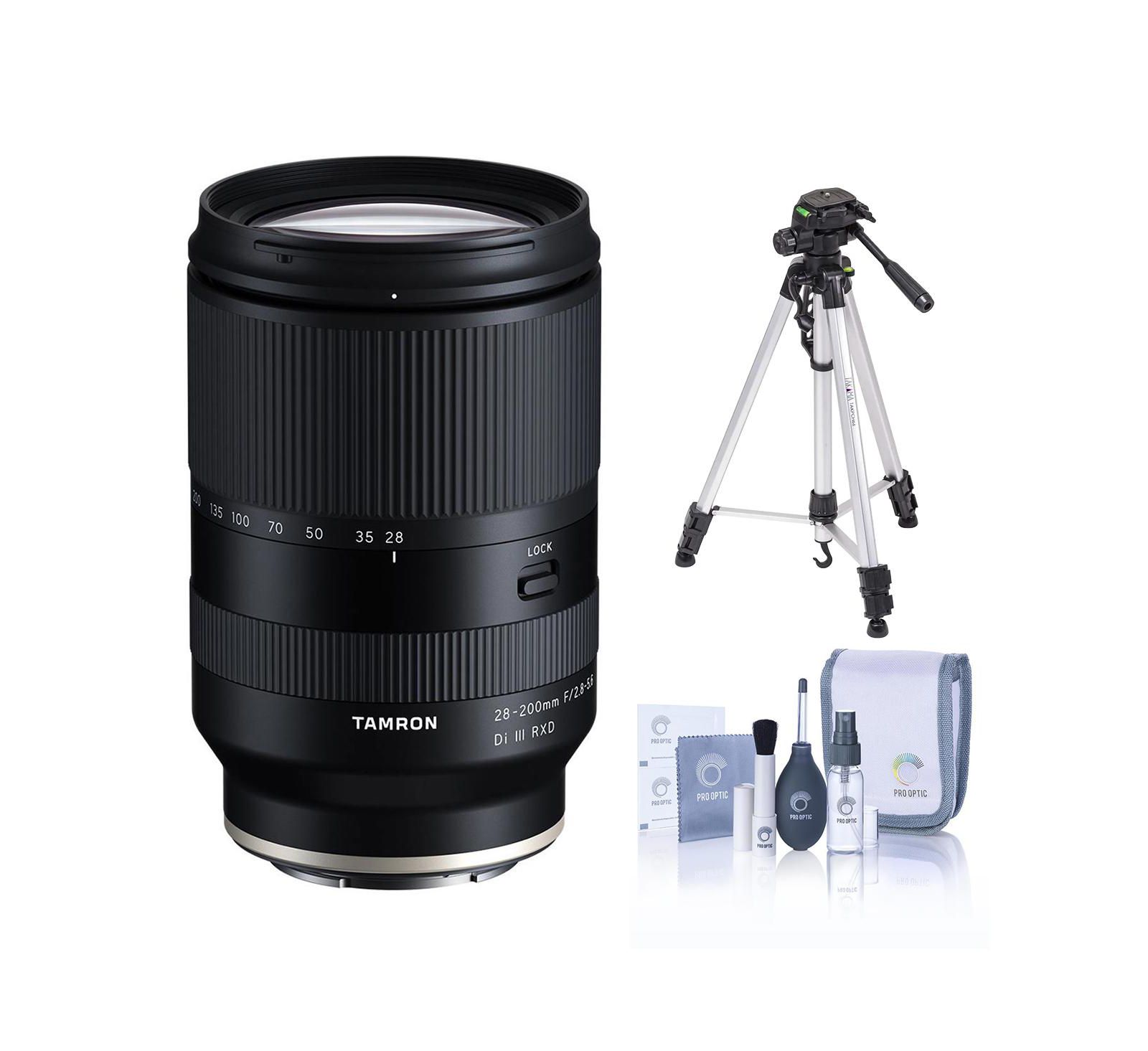 Tamron Объектив 28-200mm f/2.8-5.6 Di III RXD для Sony E, комплект с алюминиевым штативом и набором для чистки
