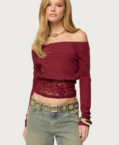 Edikted Women's Dorona Lacey Off Shoulder Top