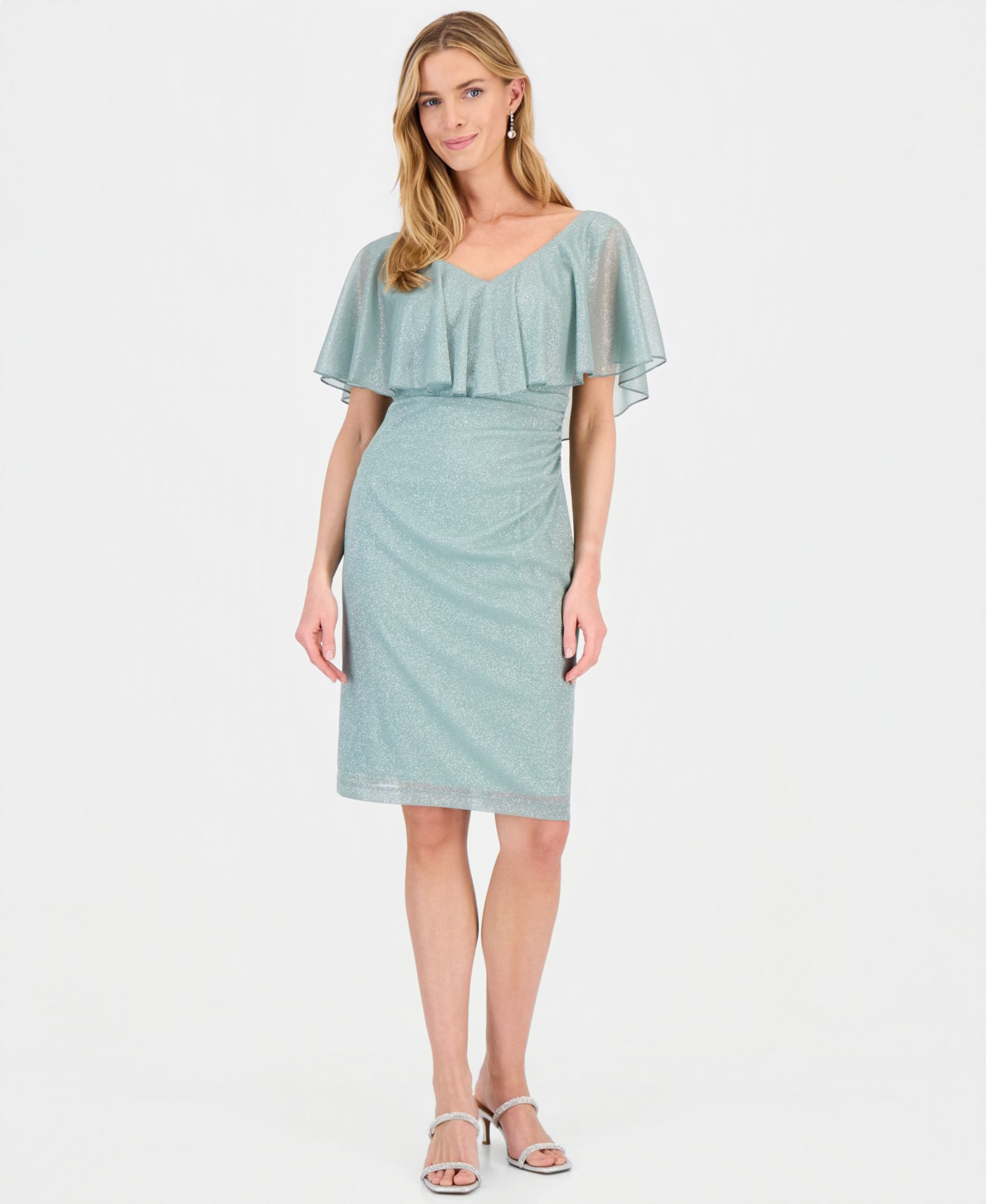 Connected Women's Cape-Overlay Glitter Sheath Dress