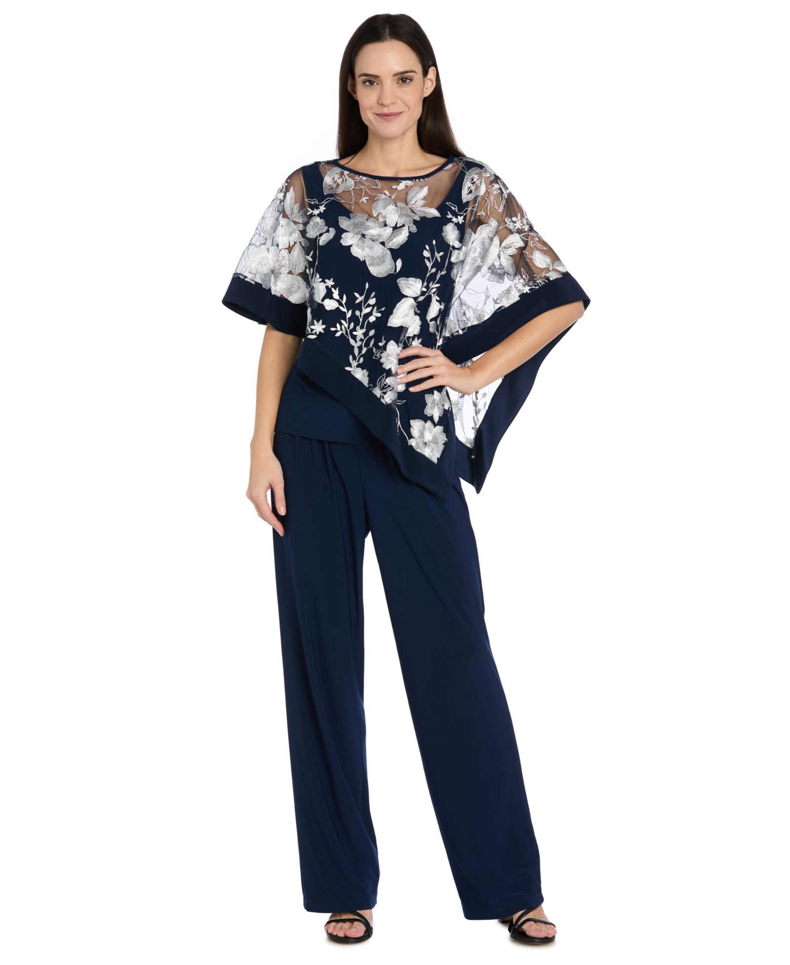 Женский комплект R & M Richards Floral Crewneck Poncho и брюки, 2-Piece Set