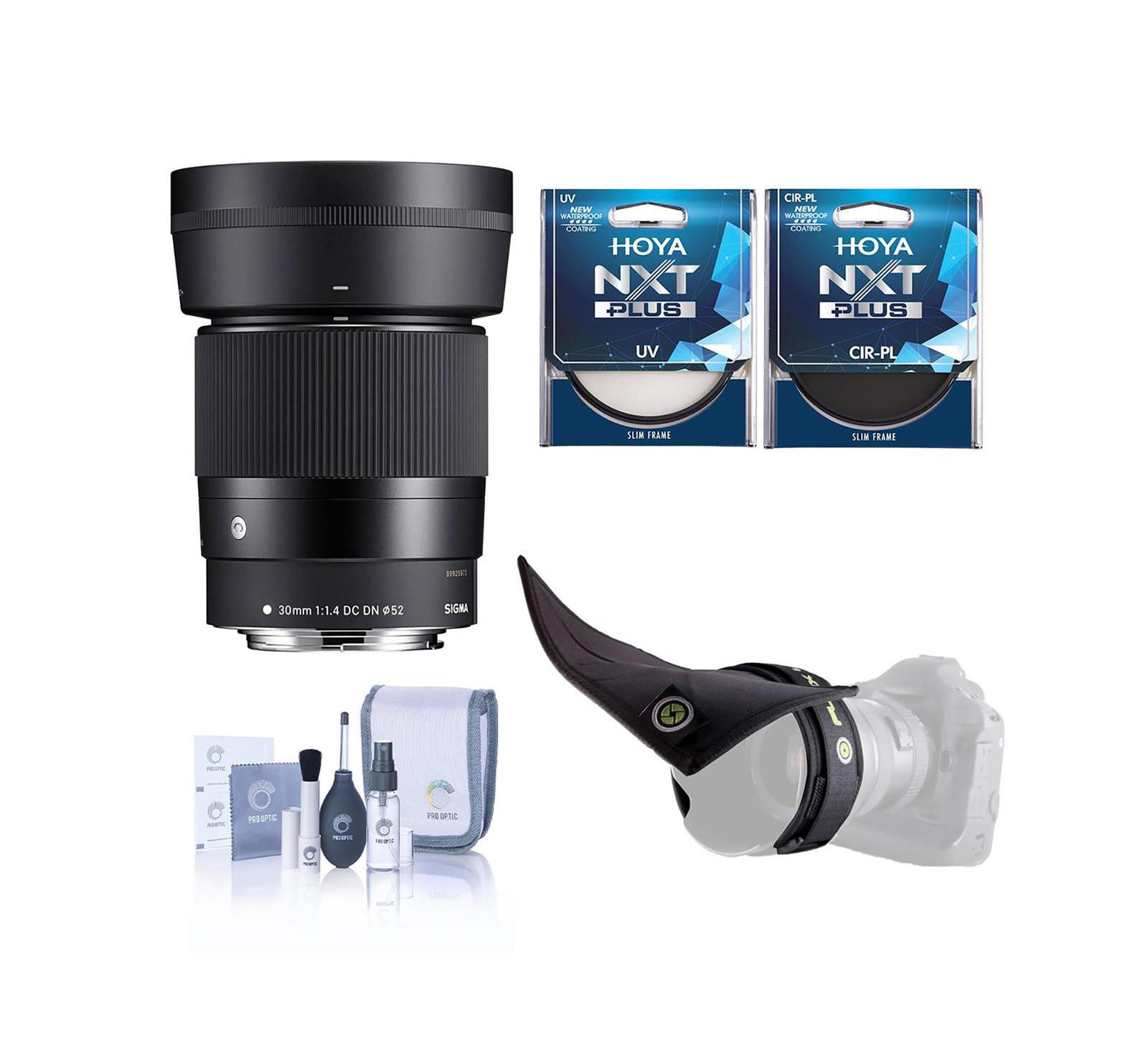 Объектив Sigma 30mm f/1.4 DC DN Contemporary для Canon EF-M с комплектом фильтров 52mm UV, поляризационного фильтра и бленды