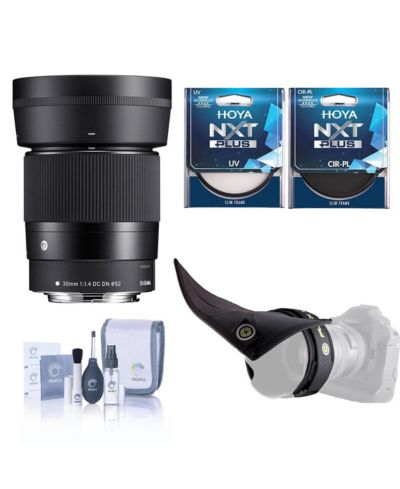 Объектив Sigma 30mm f/1.4 DC DN Contemporary для Canon EF-M с комплектом фильтров 52mm UV, поляризационного фильтра и бленды